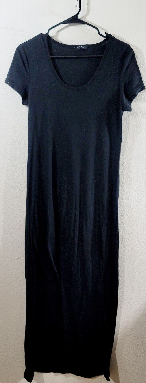 Just Love Black Round Neck Short Capped Sleeve Maxi Dress Large Lightweight Soft